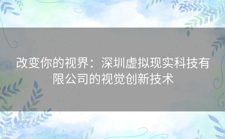 改变你的视界：深圳虚拟现实科技有限公司的视觉创新技术