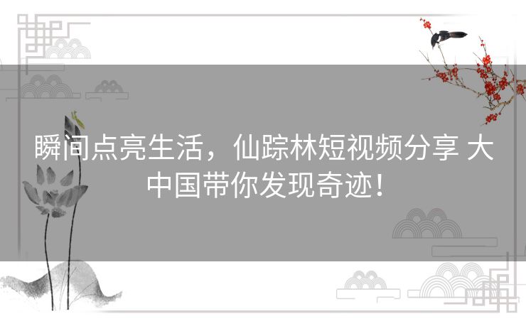 瞬间点亮生活，仙踪林短视频分享 大中国带你发现奇迹！