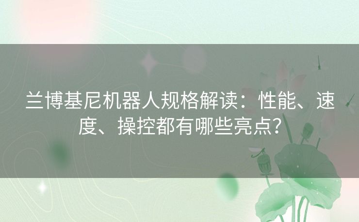 兰博基尼机器人规格解读：性能、速度、操控都有哪些亮点？