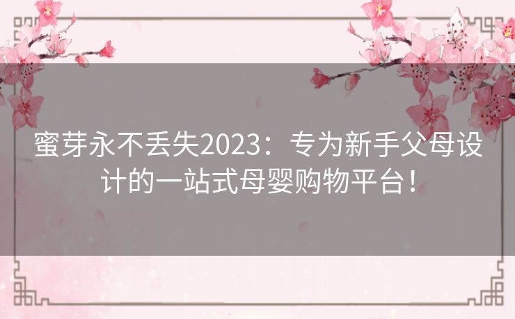 蜜芽永不丢失2023：专为新手父母设计的一站式母婴购物平台！