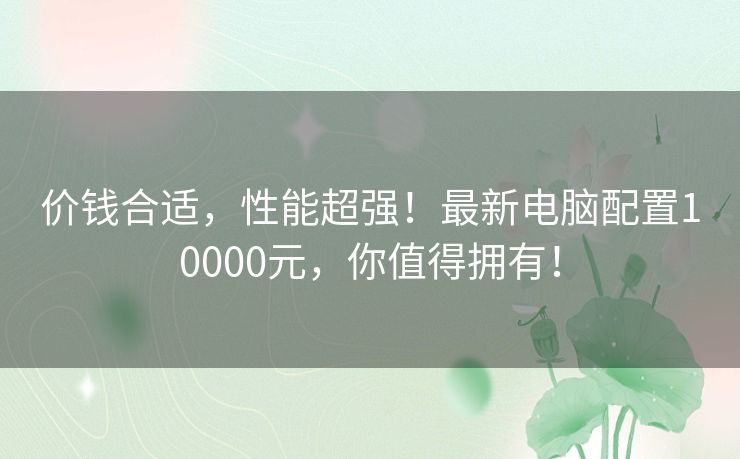 价钱合适，性能超强！最新电脑配置10000元，你值得拥有！