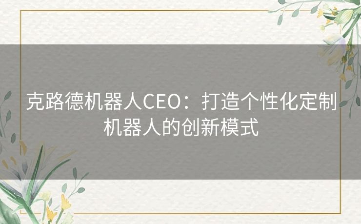 克路德机器人CEO：打造个性化定制机器人的创新模式