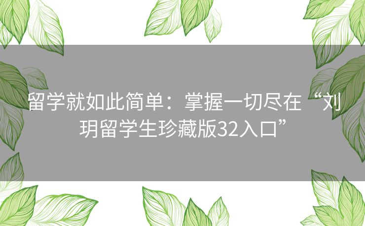 留学就如此简单：掌握一切尽在“刘玥留学生珍藏版32入口”