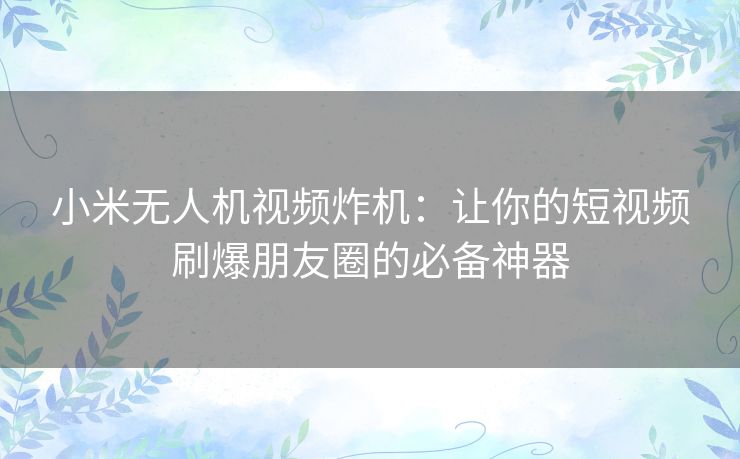 小米无人机视频炸机：让你的短视频刷爆朋友圈的必备神器