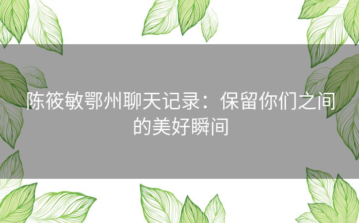 陈筱敏鄂州聊天记录：保留你们之间的美好瞬间