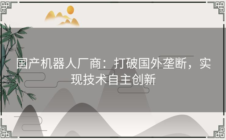 国产机器人厂商：打破国外垄断，实现技术自主创新