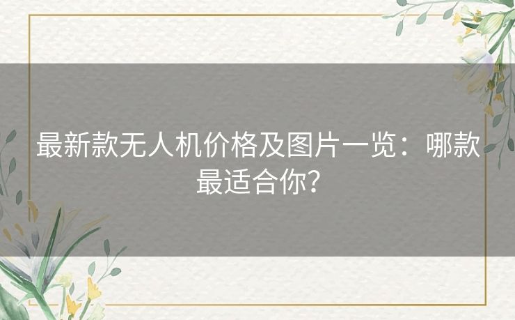 最新款无人机价格及图片一览：哪款最适合你？