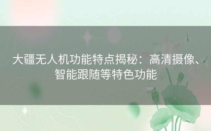 大疆无人机功能特点揭秘：高清摄像、智能跟随等特色功能