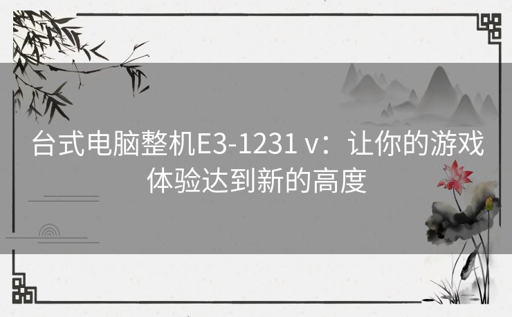 台式电脑整机E3-1231 v：让你的游戏体验达到新的高度