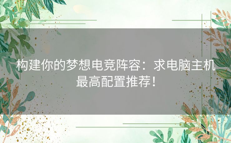 构建你的梦想电竞阵容：求电脑主机最高配置推荐！