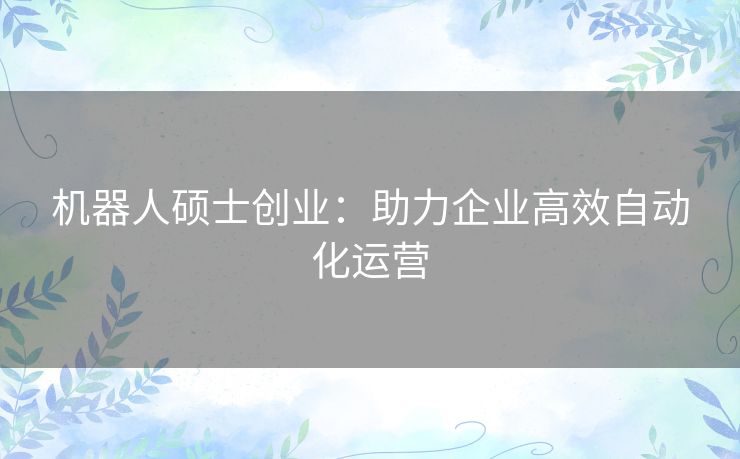 机器人硕士创业：助力企业高效自动化运营