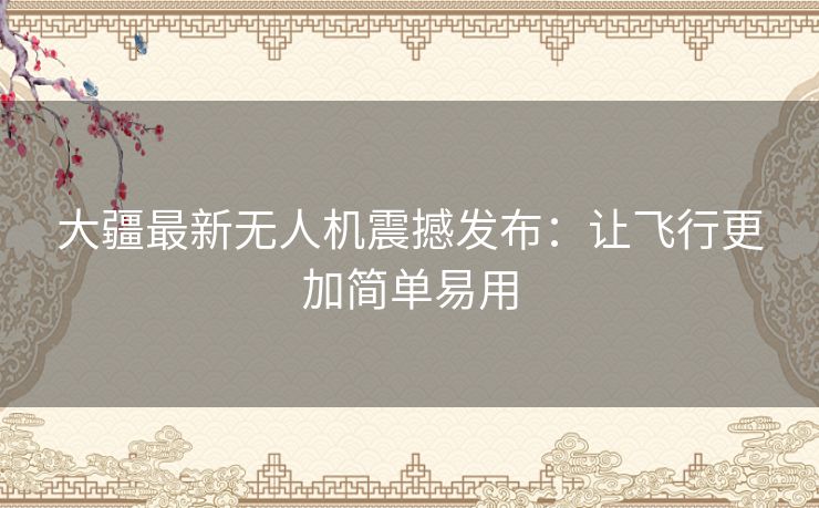 大疆最新无人机震撼发布：让飞行更加简单易用