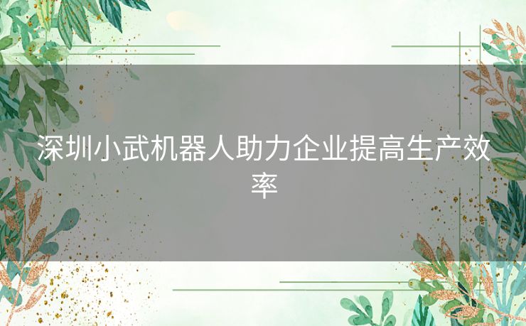 深圳小武机器人助力企业提高生产效率