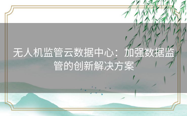 无人机监管云数据中心：加强数据监管的创新解决方案