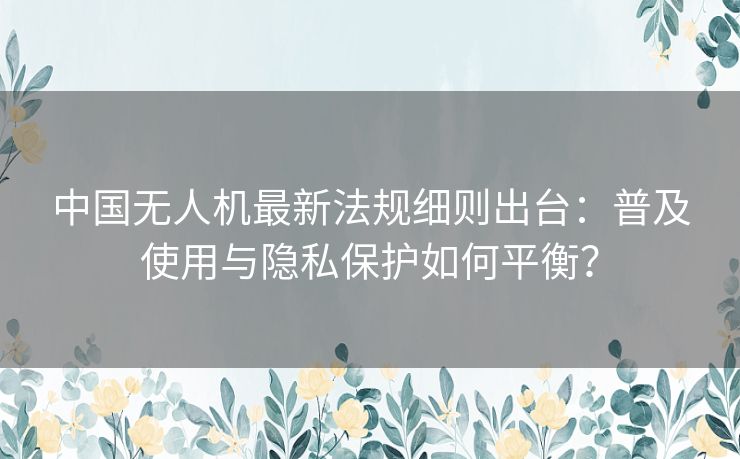 中国无人机最新法规细则出台：普及使用与隐私保护如何平衡？