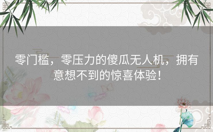 零门槛，零压力的傻瓜无人机，拥有意想不到的惊喜体验！