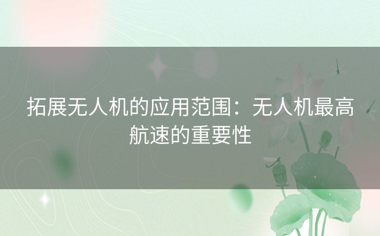 拓展无人机的应用范围：无人机最高航速的重要性