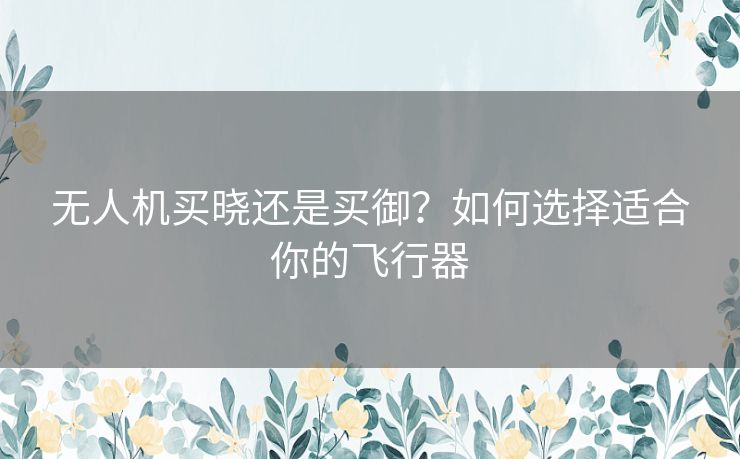 无人机买晓还是买御？如何选择适合你的飞行器