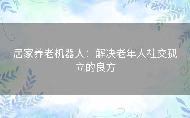 居家养老机器人：解决老年人社交孤立的良方