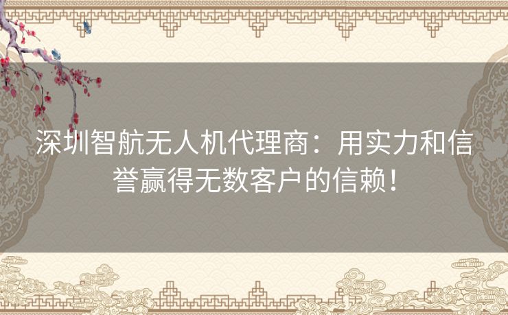 深圳智航无人机代理商：用实力和信誉赢得无数客户的信赖！