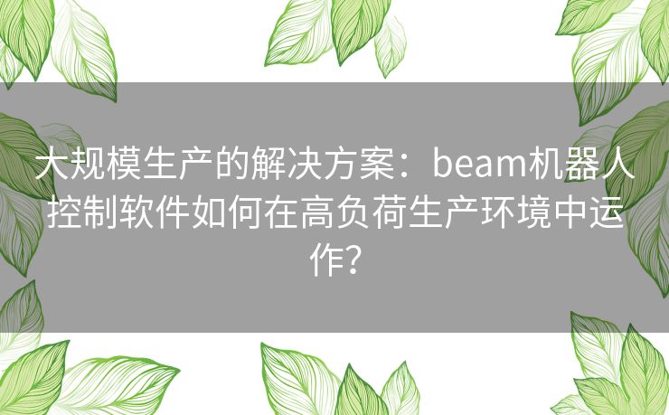 大规模生产的解决方案：beam机器人控制软件如何在高负荷生产环境中运作？