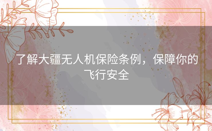 了解大疆无人机保险条例，保障你的飞行安全