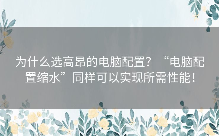 为什么选高昂的电脑配置？“电脑配置缩水”同样可以实现所需性能！