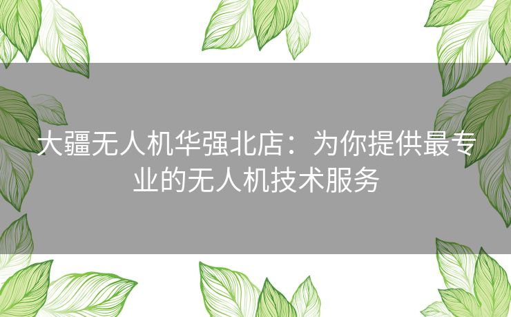 大疆无人机华强北店：为你提供最专业的无人机技术服务