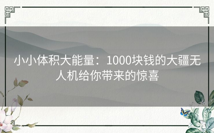 小小体积大能量：1000块钱的大疆无人机给你带来的惊喜