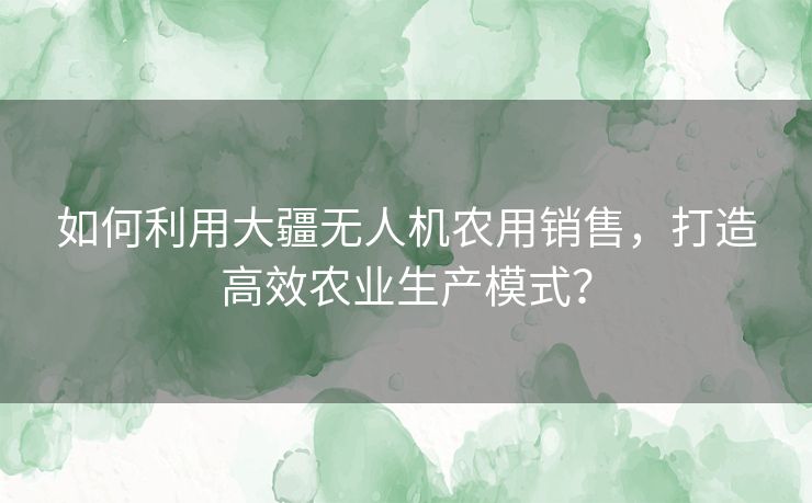 如何利用大疆无人机农用销售，打造高效农业生产模式？