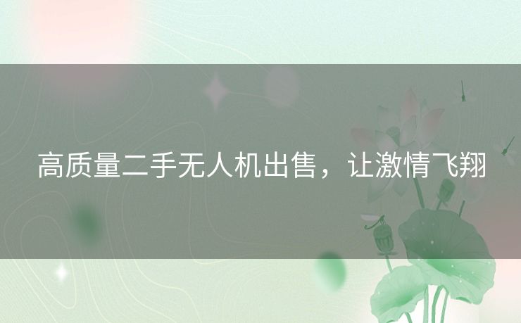 高质量二手无人机出售，让激情飞翔