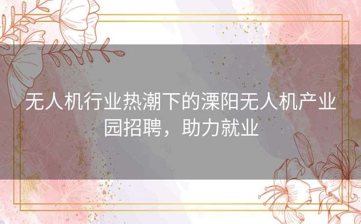 无人机行业热潮下的溧阳无人机产业园招聘，助力就业