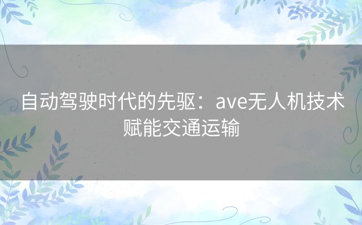 自动驾驶时代的先驱：ave无人机技术赋能交通运输