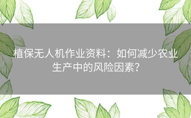 植保无人机作业资料：如何减少农业生产中的风险因素？