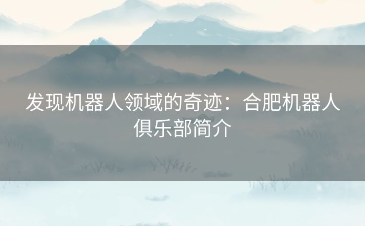 发现机器人领域的奇迹：合肥机器人俱乐部简介