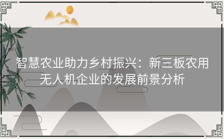 智慧农业助力乡村振兴：新三板农用无人机企业的发展前景分析