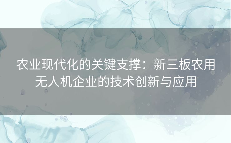 农业现代化的关键支撑：新三板农用无人机企业的技术创新与应用