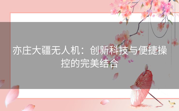 亦庄大疆无人机：创新科技与便捷操控的完美结合