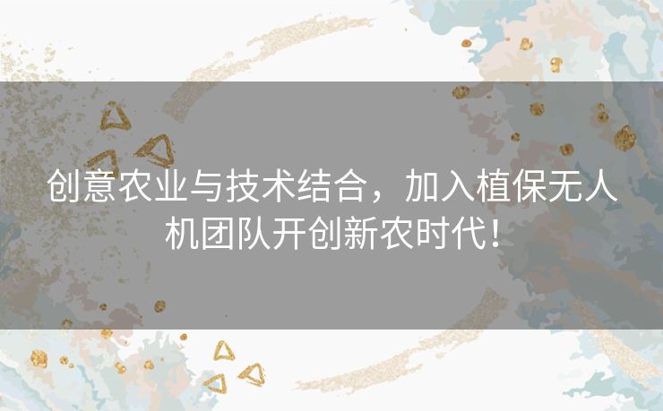 创意农业与技术结合，加入植保无人机团队开创新农时代！