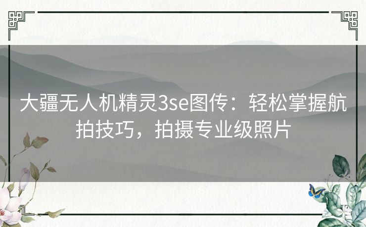 大疆无人机精灵3se图传：轻松掌握航拍技巧，拍摄专业级照片