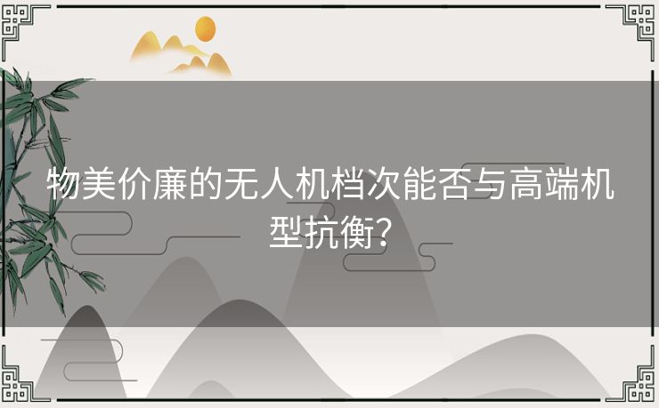 物美价廉的无人机档次能否与高端机型抗衡？