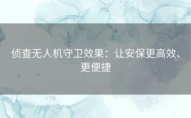 侦查无人机守卫效果：让安保更高效、更便捷