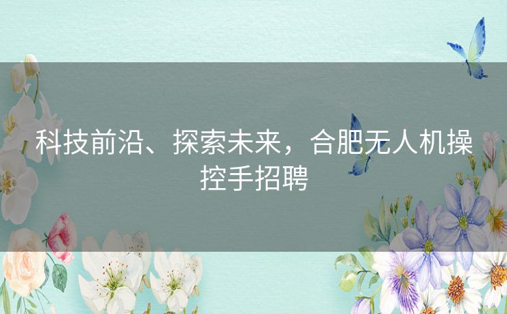 科技前沿、探索未来，合肥无人机操控手招聘