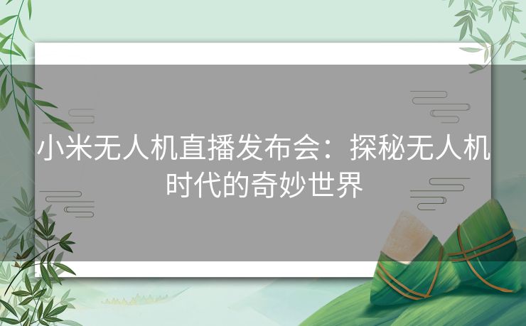 小米无人机直播发布会：探秘无人机时代的奇妙世界