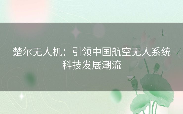 楚尔无人机：引领中国航空无人系统科技发展潮流