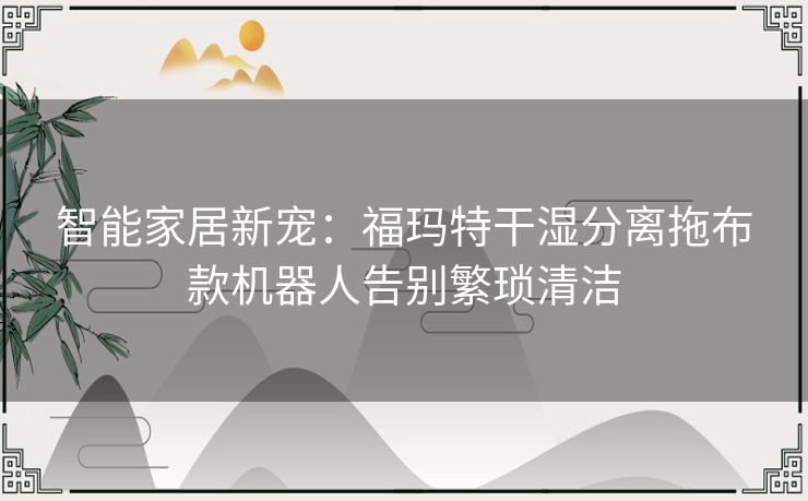 智能家居新宠：福玛特干湿分离拖布款机器人告别繁琐清洁