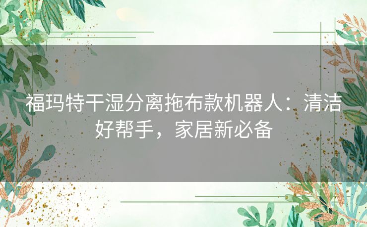 福玛特干湿分离拖布款机器人：清洁好帮手，家居新必备