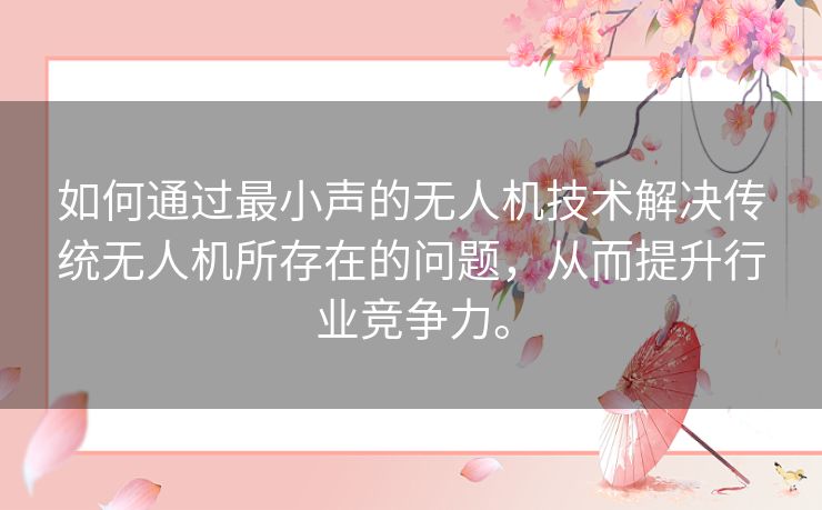 如何通过最小声的无人机技术解决传统无人机所存在的问题，从而提升行业竞争力。