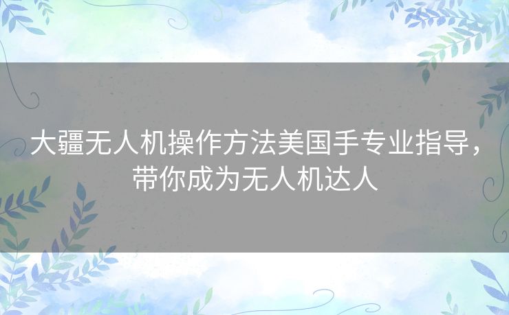 大疆无人机操作方法美国手专业指导，带你成为无人机达人