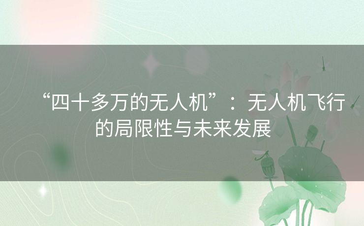 “四十多万的无人机”：无人机飞行的局限性与未来发展